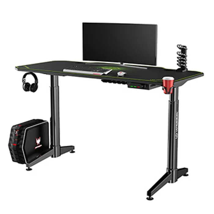 Termék főképe ULTRADESK Herní stůl LEVEL GREEN, 140x70xcm, 72-124cm, elektricky nastavitelná výška, s X