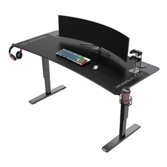 Termék főképe ULTRADESK Herní stůl Ultradesk CRUISER BLACK, 160x70 cm, 66-82 cm, držák sluchátek, 3 otv