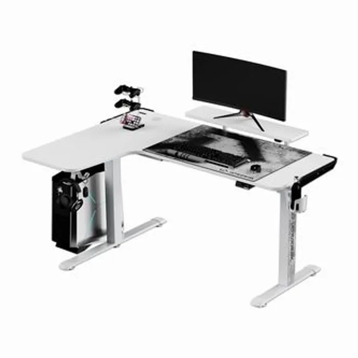 Termék főképe ULTRADESK Herní stůl WINGER - bílý, 111x155x60 cm, 75-122 cm, elektricky nastavitelná výš