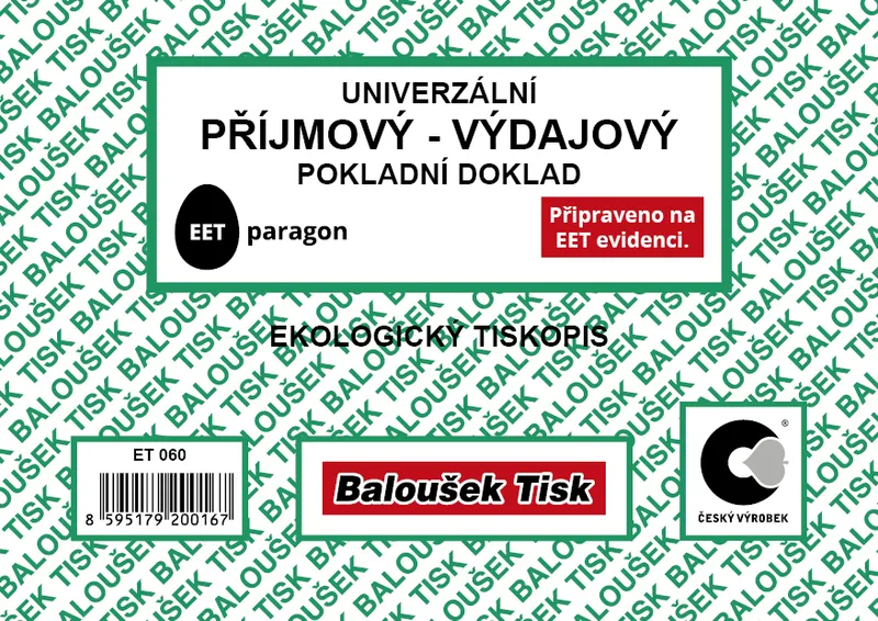 Termék főképe Univerzální příjmový-výdajový pokladní doklad A6 - EET ET060
