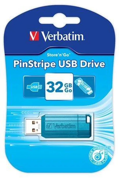 Termék főképe USB flash disk "PinStripe", karibská modř, 32GB, USB 2.0, 10/4MB/sec, VERBATIM