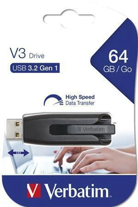 Termék főképe USB flash disk "V3", černá-šedá, 64GB, USB 3.0, 60/12MB/sec, VERBATIM