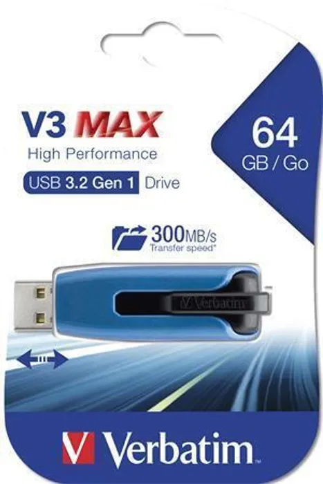 Termék főképe USB flash disk "V3 MAX", modrá-černá, 64GB, USB 3.0, 175/80MB/sec, VERBATIM