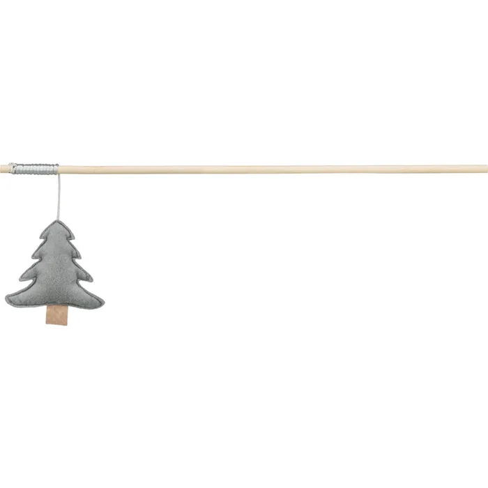 Termék főképe Vánoční hrací prut se stromkem a catnipem, 48 cm, filc/dřevo, šedá
