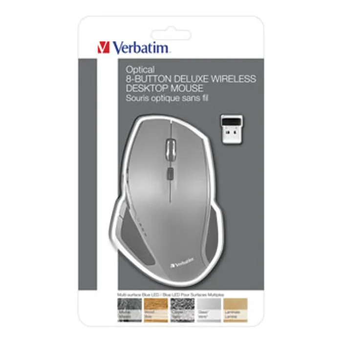 Termék főképe Verbatim Myš Deluxe, 1600DPI, 2.4 [GHz], optická, 8tl., 1 kolečko, bezdrátová, šedá, 2 ks