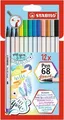 Száljelölő rugalmas ecsetvéggel STABILO Pen 68 ecset - 12 db-os készlet