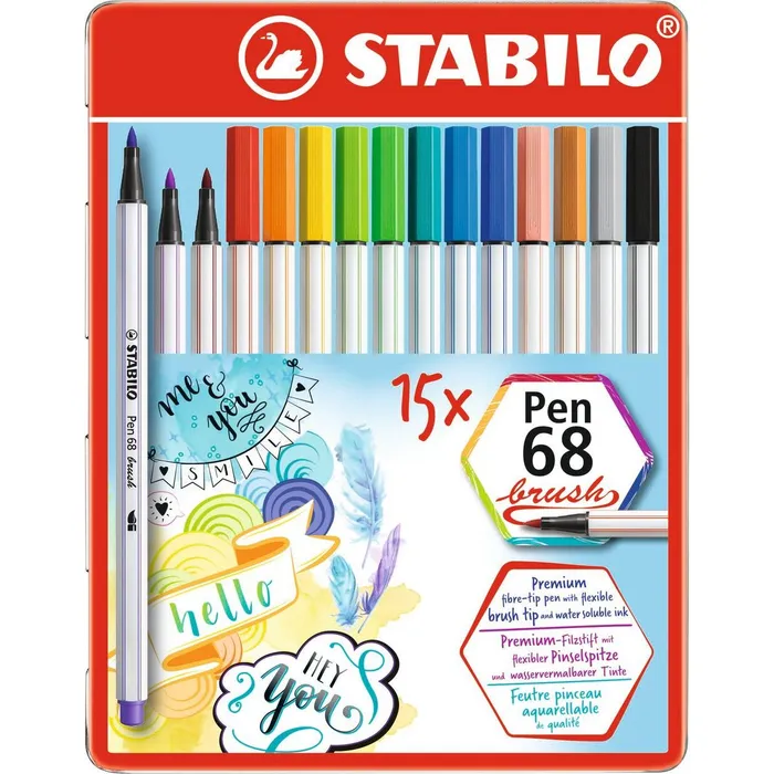Termék főképe Vláknový fix s flexibilním štětcovým hrotem STABILO Pen 68 brush - 15 ks sada v plechu