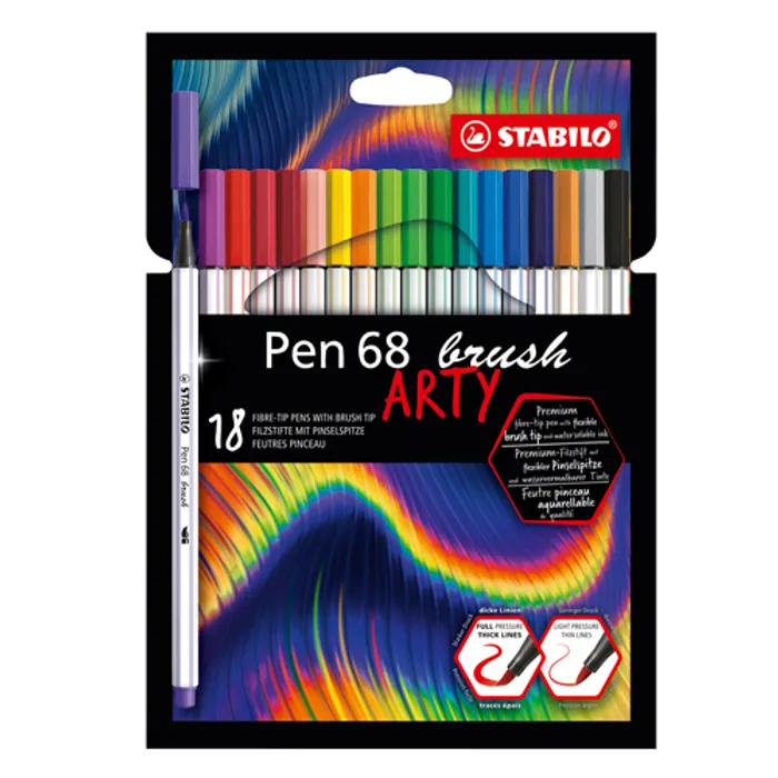 Termék főképe Vláknový fix s flexibilním štětcovým hrotem STABILO Pen 68 brush ARTY - 18 ks pouzdro