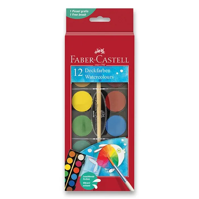 Termék főképe Vodové barvy Faber-Castell, 12 barev, průměr 30 mm