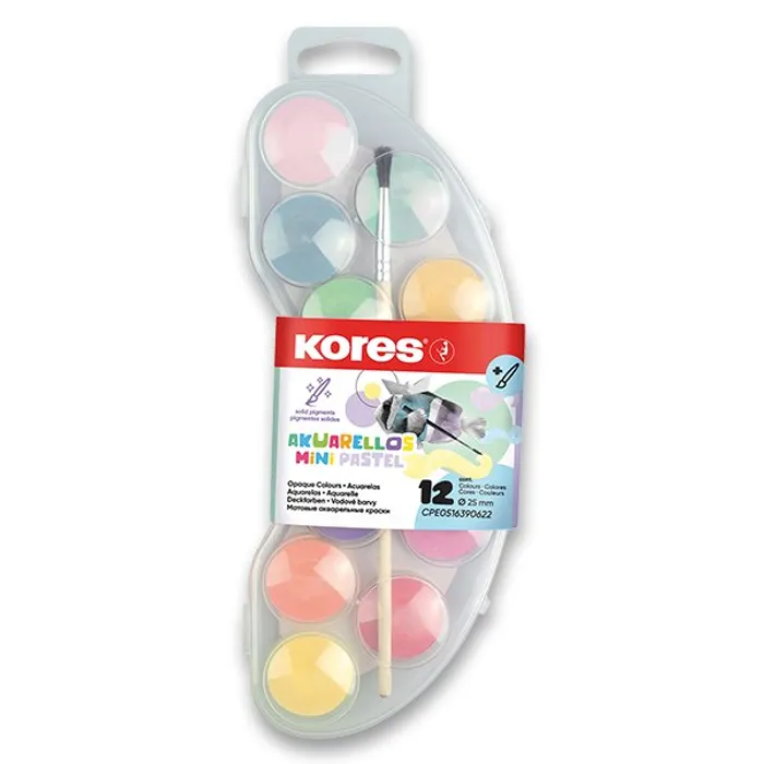 Termék főképe Vodové barvy Kores Akuarellas Mini 12 pastelových barev, průměr 25 mm