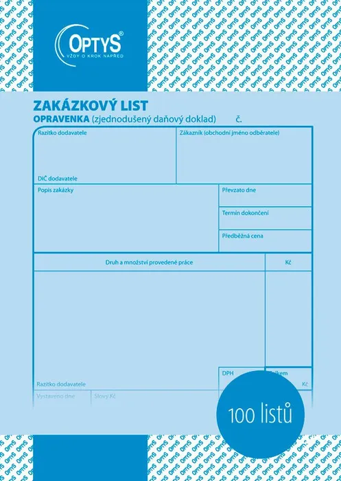 Termék főképe Zakázkový list A5, opravenka, 100 listů 1048