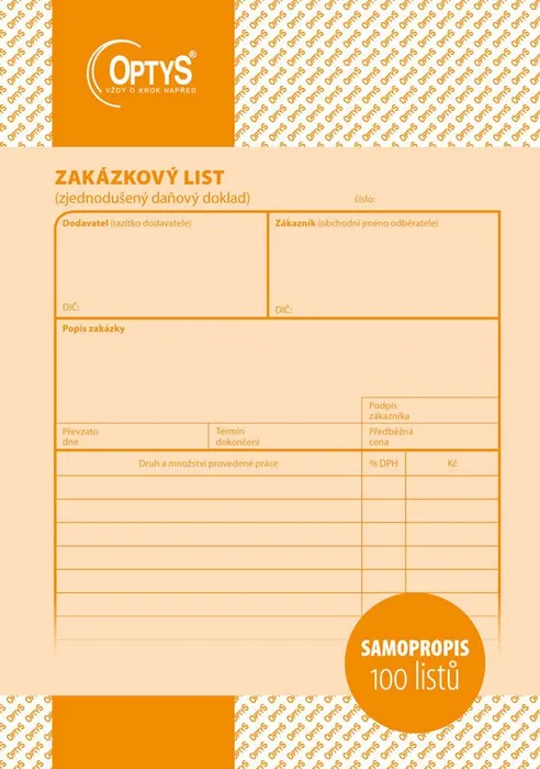 Termék főképe Zakázkový list A5, samopropisovací, 100 listů 1085