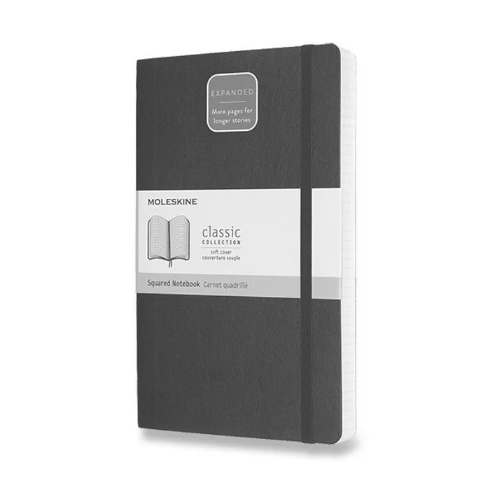 Termék főképe Zápisník Moleskine Expanded - měkké desky L, čtverečkovaný, černý
