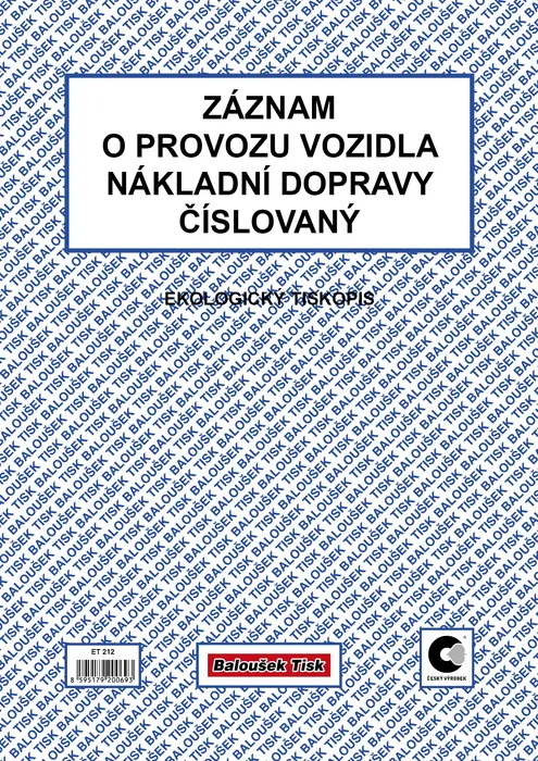 Termék főképe Záznam o provozu vozidla nákladní dopravy A4 (stazka) číslovaný ET212