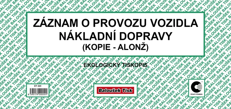 Termék főképe Záznam o provozu vozidla nákladní dopravy alonž ET220