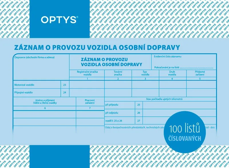Termék főképe Záznam o provozu vozidla osobní dopravy A5, číslovaný, 100 listů 1177