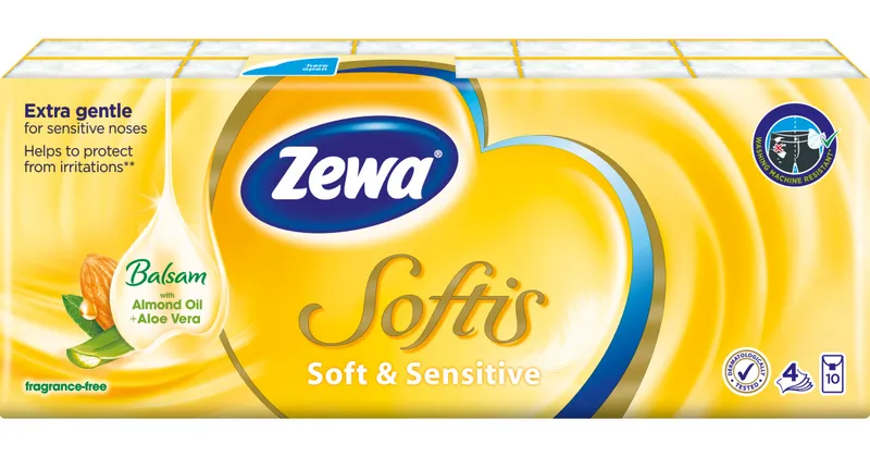 Termék főképe Zewa Softis Soft & Sensitive 4vrstvé papírové kapesníky, 10× 9 ks