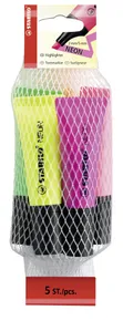 STABILO NEON szövegkiemelő - 5 darabos szett - sárga, zöld, narancs, rózsaszín, bíbor