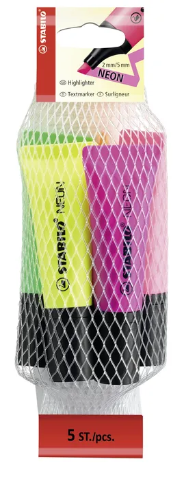 Termék főképe Zvýrazňovač STABILO NEON - 5 ks sada - žlutá, zelená, oranžová, růžová, magenta