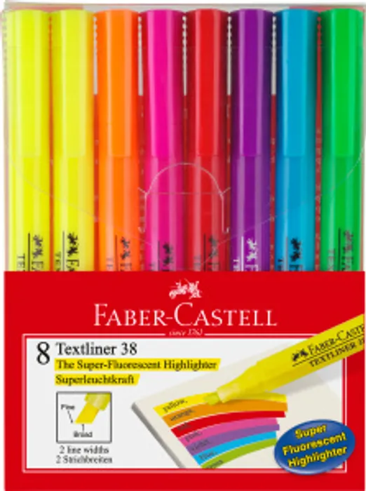 Termék főképe Zvýrazňovač Textliner 38 superfluo., plast.pouzdro 8ks Faber Castell 158131