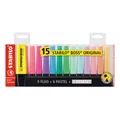 STABILO BOSS ORIGINAL szövegkiemelő készlet 15 db (9 neon + 6 pasztell) asztali tartó