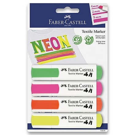 Papírenské zboží - Popisovač textilní Faber-Castell 159591 Neon, sada 4 ks 