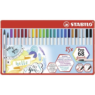 Papírenské zboží - Vláknový fix s flexibilním štětcovým hrotem STABILO Pen 68 brush - 25 ks sada v plech