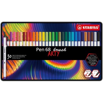 Papírenské zboží - Vláknový fix s flexibilním štětcovým hrotem STABILO Pen 68 brush ARTY - 30 ks sada v plech