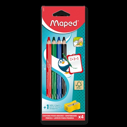 Papírenské zboží - Popisovací tužka na tabuli Maped dry-erasable 4 barvy + ořezávátko