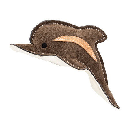 Papírenské zboží - Delfín, 22 cm, kožená robustní hračka, HIPHOP DOG, hnědošedá/bílá