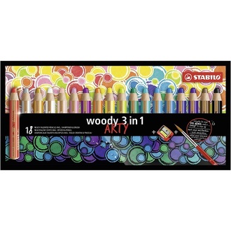 Papírenské zboží - Pastelka, vodovka & voskovka v jednom STABILO woody 3 in 1 ARTY - 18 ks sada + ořezávátko