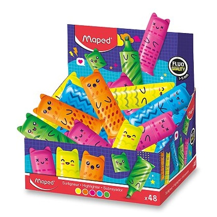 Papírenské zboží - Zvýrazňovač Maped Mini Fluo Kawai - stojánek, 48 ks
