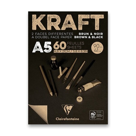 Papírenské zboží - Blok Clairefontaine Brown & Black Kraft A5, 60 listů, 90 g