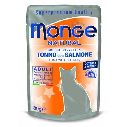 Papírenské zboží - MONGE NATURAL kapsička tuňák v želé s lososem pro kočky 80 g 