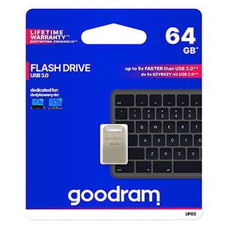 Papírenské zboží - Goodram USB flash disk, USB 3.0 (3.2 Gen 1), 64GB, UPO3, stříbrný, UPO3-0640S0R11, USB A,