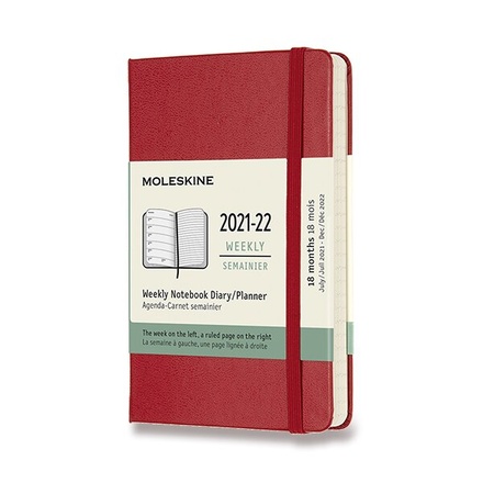 Papírenské zboží - 18měsíční diář Moleskine 2021-22 - tvrdé desky červený