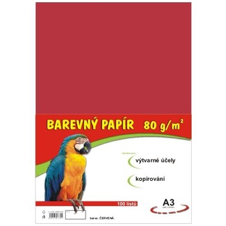 Papírenské zboží - papír pro výtvarnou výchovu A3/100/80g červený