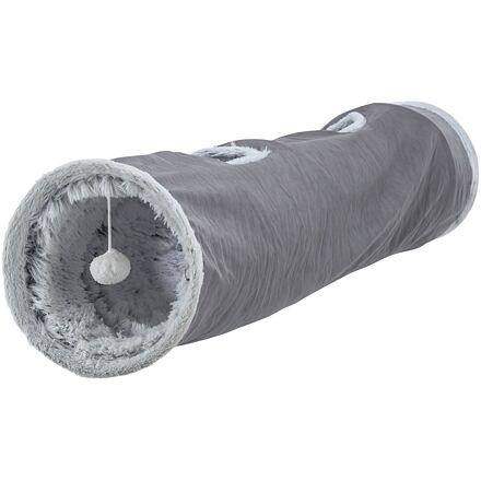 Papírenské zboží - Plyšový tunel pro kočky HARVEY s hračkami, 4 vstupy, 27 x 116 cm, šedá 