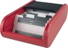 Papírenské zboží - Asztali névjegykártya tartó, piros, redőny zárás, válogatóval, 300 névjegykártya, HELIT
