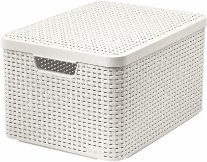 Papírenské zboží - Košík, umělý ratan, s víkem, 30 l, krémový, CURVER