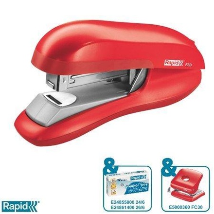 Papírenské zboží - Stolní sešívačka Rapid F30 s plochým sešíváním, Světle červená