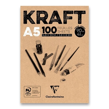 Papírenské zboží - Blok Clairefontaine Brown Kraft A5, 100 listů, 90 g