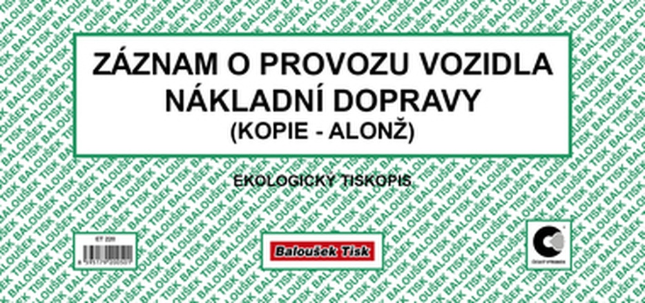 Papírenské zboží - Záznam o provozu vozidla nákladní dopravy alonž ET220