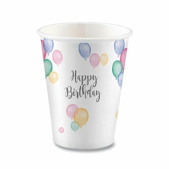 Papírenské zboží - Papírové kelímky Happy Birthday objem 0,25 l, 8 ks