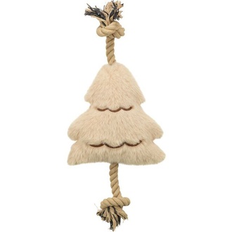 Papírenské zboží - Vánoční stromek na laně, bez zvuku, 38 cm, plyš/bavlněné lano, béžová