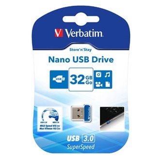 Papírenské zboží - Verbatim USB flash disk, USB 3.0 (3.2 Gen 1), 32GB, Nano, Store N Stay, modrý, 98710, USB