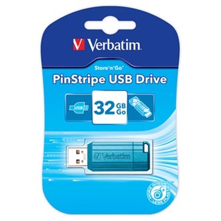 Papírenské zboží - Verbatim USB flash disk, USB 2.0, 32GB, PinStripe, Store N Go, modrý, 49057, USB A, s výs