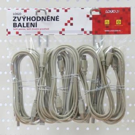 Papírenské zboží - Kabel USB (2.0), USB A M- USB B M, 3m, šedý, Logo, cena za 1 kus