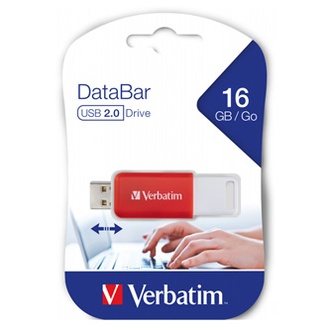 Papírenské zboží - Verbatim USB flash disk, 2.0, 16GB, DataBar, červený, 49453, pro archivaci dat