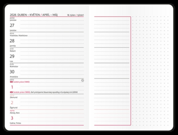 Papírenské zboží - 18měsíční týdenní diář - Lungo - B6 - Květy